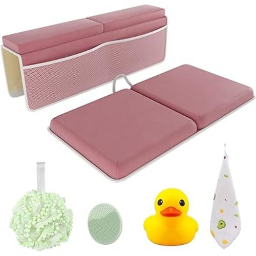 Sleepah Bath Kneeler and Elbow Kneeling Rest Pad Set for Baby Bathing – Waterproof Soft Memory Foam Mat Organizer Baby & Toddler Bath Time Toys Sponge (Pink)