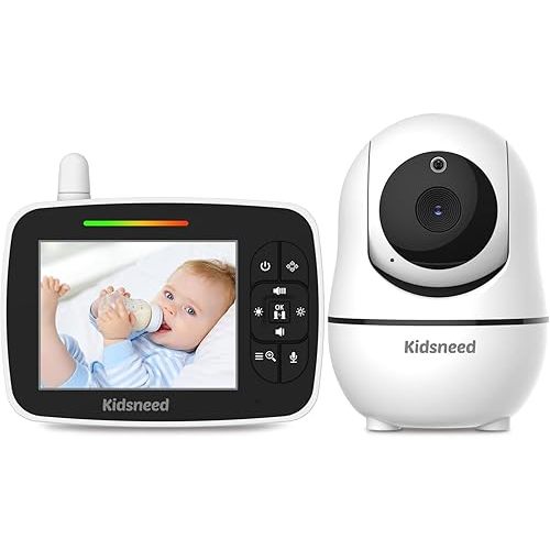 Kidsneed Baby Monitor - 3.5" Screen Video Baby Monitor with Camera and Audio - Remote Pan-Tilt-Zoom, Night Vision, VOX Mode, Temperature Monitoring, Lullabies, 2-Way Talk, 960ft Range