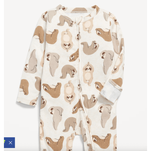 Unisex Sloth Print Sleep & Play 2-Way Zip Footed One-Piece for Baby