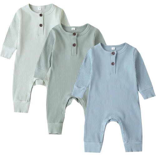Bafeicao Baby Boy Girl 2/3 Pack Solid Romper Ribbed Short/Long Sleeve Bodysuit Jumpsuit Infant Knitted Outfits Clothes