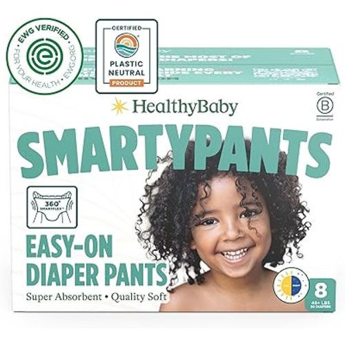 SmartyPants Pull Up Style Diapers | EWG Verified Safe & Plant-Based | Quilted 360 Waistband, Super Absorbent for Overnight Leak Protection | Training Pants by HealthyBaby | Size 8 (30 Count)