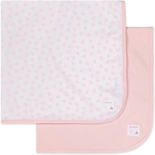 Burt's Bees Baby - Set of 2 Bee Essentials 1 Ply Blankets, 100% Organic Cotton (1 Solid + 1 Honeybee Print, Blossom) , 29x29 Inch (Pack of 2)