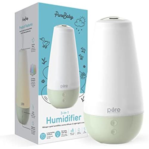 Pure Enrichment® PureBaby® 3-in-1 Whisper-Quiet Humidifier, Color Changing Night Light, & Essential Oil Diffuser for Baby Nursery & Kids Bedroom to Relieve Congestion, Colds, & Coughs (Whisper Green)