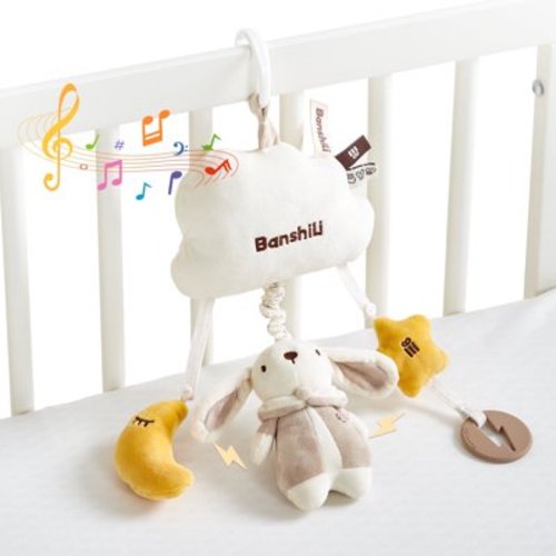 Banshili Baby Car Seat Toys Stroller Sensory Toys for 0-12 Months,Baby Crib Hanging Toys for Newborn Gifts, Boys and Girls, White