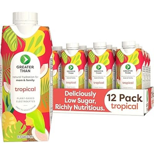 Greater Than Lactation Supplement Support, Coconut Water, Vitamins & Electrolyte Drink for Breastfeeding & Immune Support, Lactation Cookies Alt, Gluten Free, Low Sugar, 12 Pack, Tropical