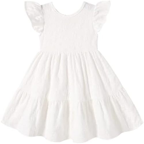 YOUNGER TREE Toddler Baby Girl Boho Dress Linen Ruffle Sleeveless Casual Dress Kids Solid Floral Summer Beach Sundress