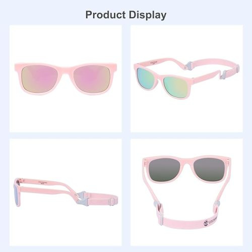 COCOSAND Baby Sunglasses with Strap Polarized Flexible Square UV400 for Infant Toddler Boys Girls Age 0-24 Months - TPE - Bright Pink With Pink Lens
