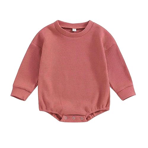 Baby Boy Girl Crewneck Sweatshirt Romper Waffle Knit Long Sleeve Bubble Romper Oversized Sweater Bodysuit Tops