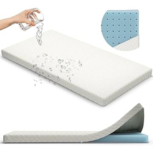 2” Crib Mattress Topper Memory Foam - Waterproof Breathable Soft Washable Cover 52” x28” x 2” Fits Standard Size Cribs & Toddler Beds by Sleepah