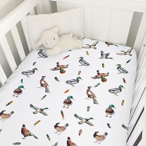 Country Duck Pheasant Baby Crib Sheet 52''x28'' Wild Ducks Birds Feathers Stretchy Fitted Crib Mattress Sheet for Boy Girl Hunting Animal Soft Nursery Baby Sheet for Standard Crib and Toddler Mattress