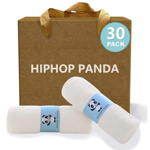 HIPHOP PANDA Baby Washcloths, Rayon Made from Bamboo - 2 Layer Ultra Soft Absorbent Newborn Bath Face Towel - Reusable Baby Wipes for Delicate Skin - Ivory, 30 Pack