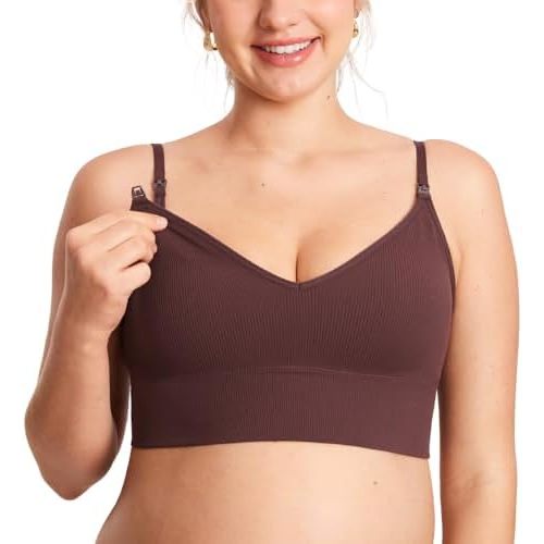 MOMANDA Ribbed Nursing Bras Women's Longline Sleep Breastfeeding Support Seamless Maternity Sports Bra V Neck Wireless