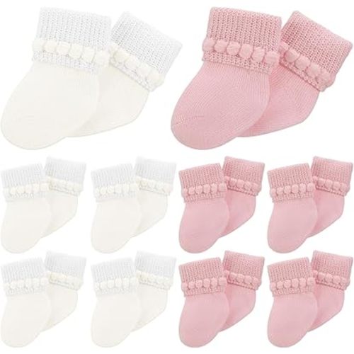Bonuci 8/24 Pairs Preemie Socks Baby Girls Premature Baby Cotton Turn Cuff Bubble Preemie Socks Nicu for Newborn Hospital