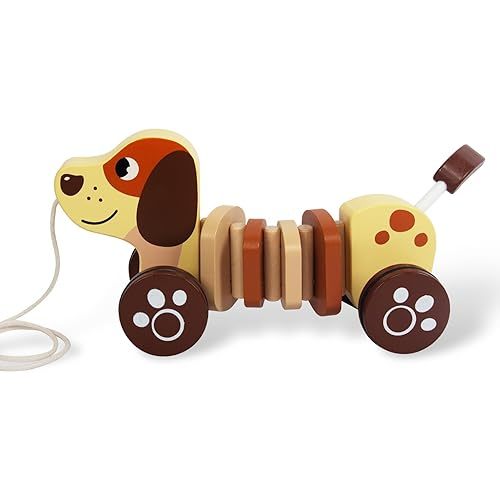 Baby Toys Car,Wooden Pull Along Toddler Toy, Developmental Toy for 1 Year Old Girl Boy Birthday Gift