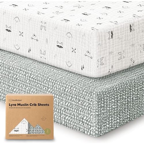 KeaBabies 2-Pack Muslin Crib Sheets for Boys, Girls - 100% Organic Cotton Fitted Baby Crib Mattress Sheet, Soft Breathable Standard Toddler Bed Cover Bedding Set, Neutral, Durable 52x28 (Nordic)