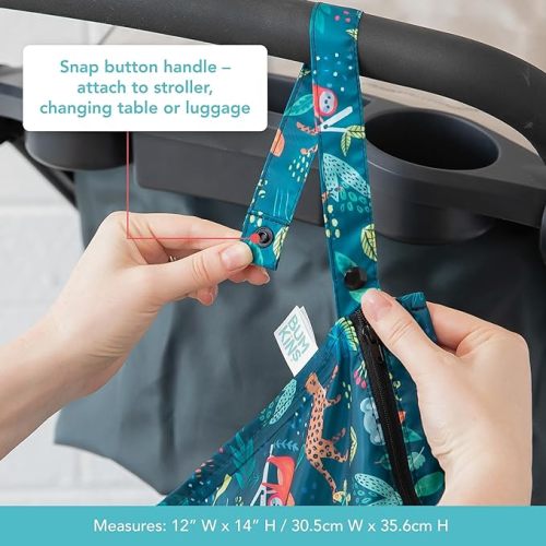 Bumkins Waterproof Wet Bag for Baby, Travel, Swim Suit, Cloth Diapers, Pump Parts, Pool, Gym Clothes, Toiletry, Strap to Stroller, Daycare, Zipper Reusable Bag, Wetdry Packing Pouch, Jungle - D4 Jungle
