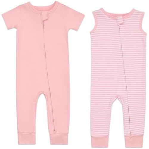 Aablexema 2PCS Baby Cotton Romper Zipper Short Sleeve & Sleeveless Footless Pajamas One Piece Jumpsuits Outfit Clothes