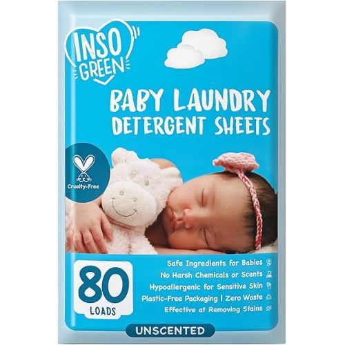 Baby Laundry Detergent Sheets for Infant, Toddler and Newborns, 80 Loads, Unscented – Gentle for Sensitive Skin - Washing Detergent for Baby Clothes