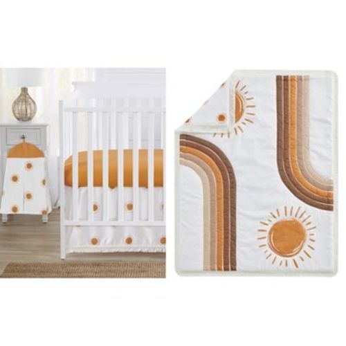 Sweet Jojo Designs Baby Crib Bedding Set - White And Pumpkin Boho Sun Collection 4pc
