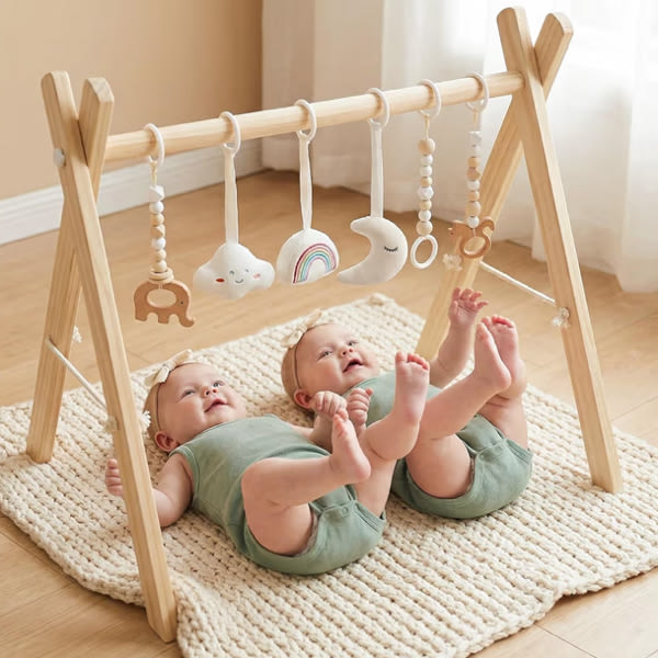 Foldable Wooden Play Gym with Toys