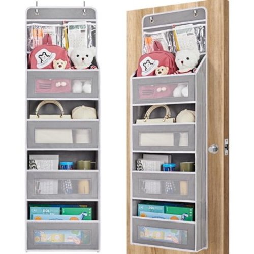 JARLINK 2 Pack 5-Shelf Over Door Organizer, Upgrade Hanging Storage with Clear Window, 50 lbs Load Storage Organizer for Bedroom, Bathroom, Nursery, Baby Kids Toys, Diapers, Pantry, Grey