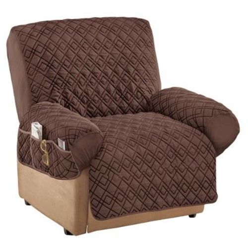 Collections Etc Diamond Quilted Stretch Recliner Cover with Storage Recliner Sage