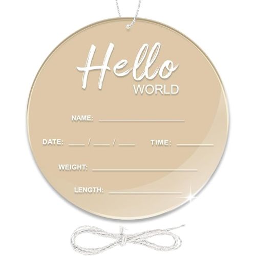 Hello World Newborn Announcement Sign, 6.7 Inch Thickness Upgrade for Hospital, Nursery or Baby Shower (Cream)