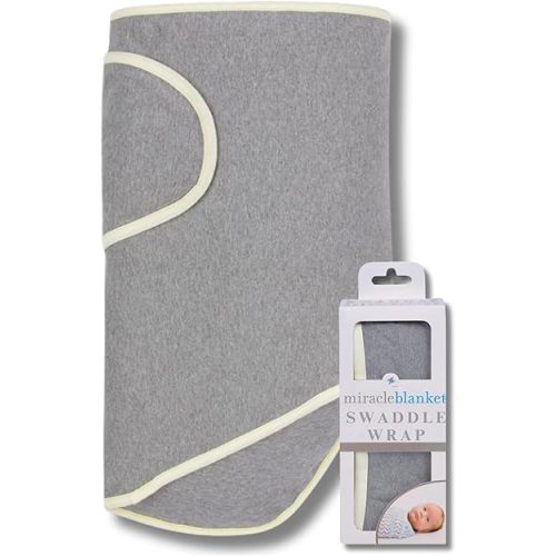 Miracle Blanket Swaddle Wrap - Boy, Girl, or Neutral Receiving Baby Blanket - Soft, Wearable Sleep Sack Essential for Newborns and Infants (Grey with Yellow Trim)