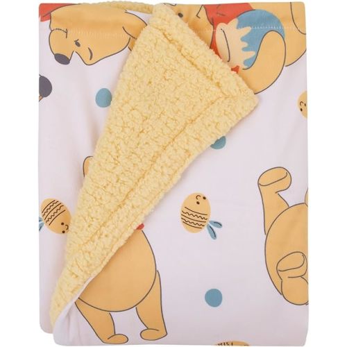 Disney Winnie The Pooh Summertime Fun Yellow, Orange, and White Super Soft Sherpa Baby Blanket