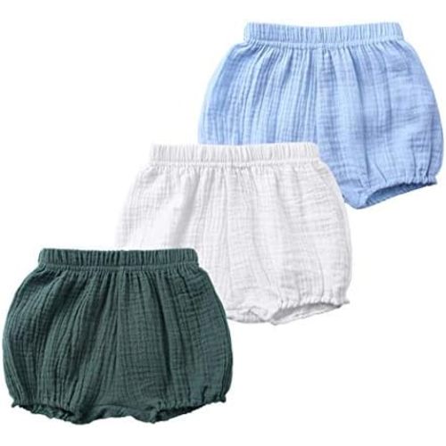 MYGBCPJS Baby Girls Boys 3 Pack Cotton Linen Blend Cute Bloomer Shorts Loose Harem Shorts