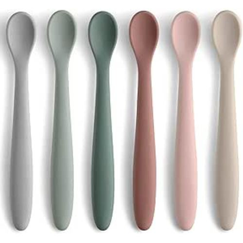 6-Piece Silicone Feeding Spoons for First Stage Baby and Infant, Soft-Tip Easy on Gums I Training Spoon | Baby Utensils Feeding Supplies, Dishwasher & Boil-proof - Natural