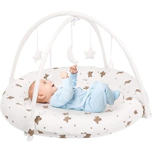 Beright Baby Gym, Baby Play Gym with Movable and Detachable Hoops, Baby Activity Center with Hanging Out Toys in Shape of a Moon and Stars, Perfect Newborn Toys, Bear