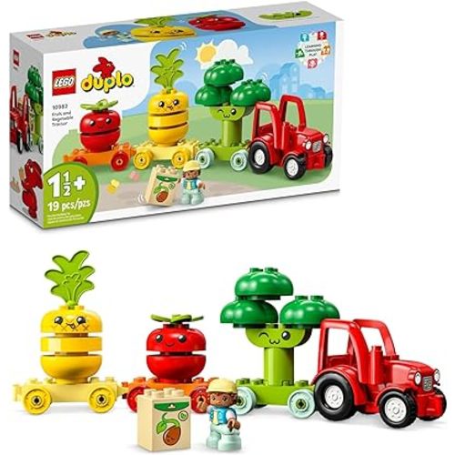 LEGO DUPLO My First Fruit and Vegetable Tractor Toy 10982, Stacking and Color Sorting Toys for Babies and Toddlers Ages 1 .5-3 Years Old, Educational Early Learning Set