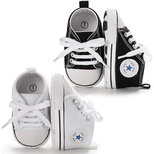 KIDSUN Unisex Baby Boys Girls High Top Sneaker Soft Anti-Slip Sole Newborn Infant First Walkers Canvas Denim Shoes