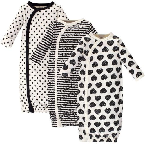Touched By Nature Baby Girl Organic Cotton Side-closure Snap Long-sleeve Gowns 3pk, Heart, 0-6 Months