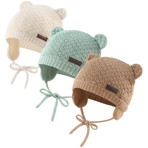 JANGANNSA Cute Knitted Boys Girls Christmas Beanie Warm Earflap Winter Hat Infant Toddler Baby Beanie 0-2Y