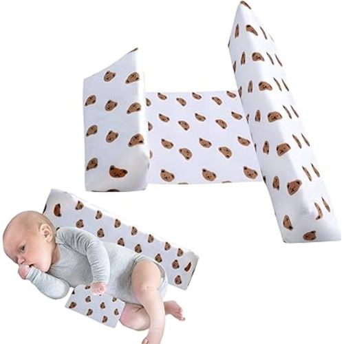 Wedge Pillow for Newborns Adjustable 45-Degree Provides Front and Back Support for a Comfortable Sleep Experience (Bear)