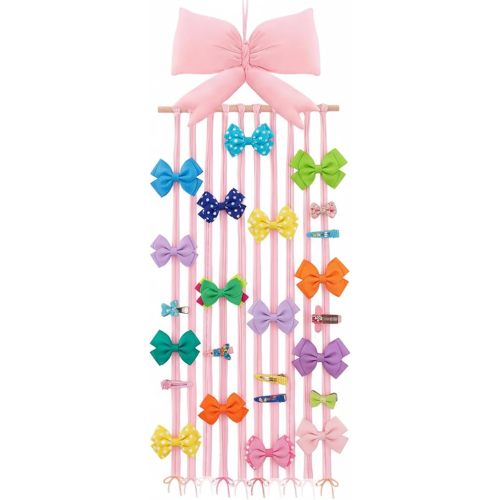 Long Bow Holder for Girls Hair Bow Organizer 31.5 Inch Pink Hanger Hair Accessories Storage Hanging Decoration for Girls Room Bedroom Living Room