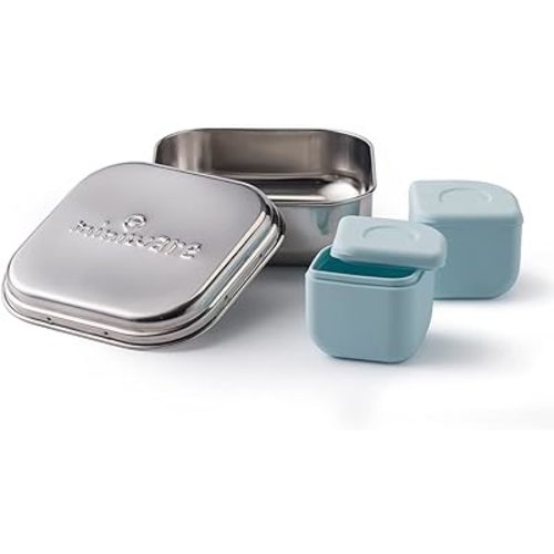 Miniware GrowBento Box and 2 Silipods | Stainless Steel food grade silicone bento containers - Bento Lunch Box for Kids and Silicone Storage Containers | Bento Box for Kids (Steel+ Aqua)
