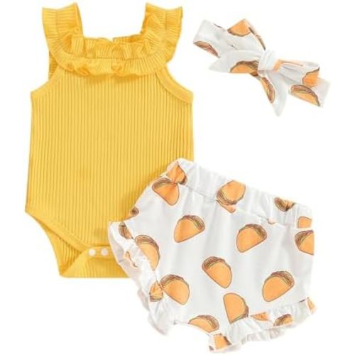 fhutpw Baby Girl Clothes Summer Cute Outfits 3 6 12 18 Months Spaghetti Strap Romper & Floarl Shorts Sets