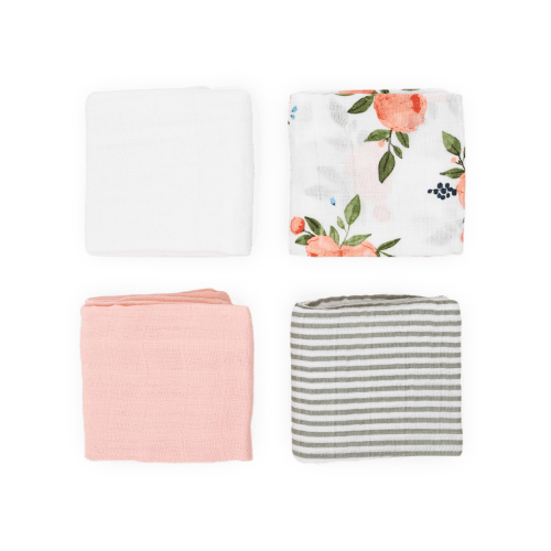 Cotton Muslin Squares 4 Pack - Watercolor Roses