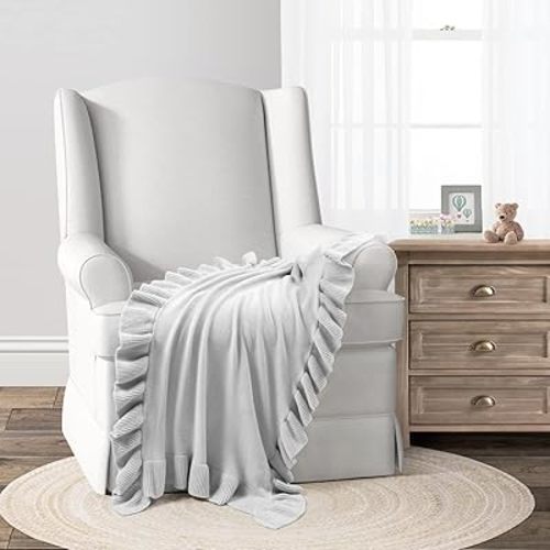 Lush Decor Reyna Soft Knitted Ruffle Baby/Toddler Blanket, 40" x 30", Light Gray