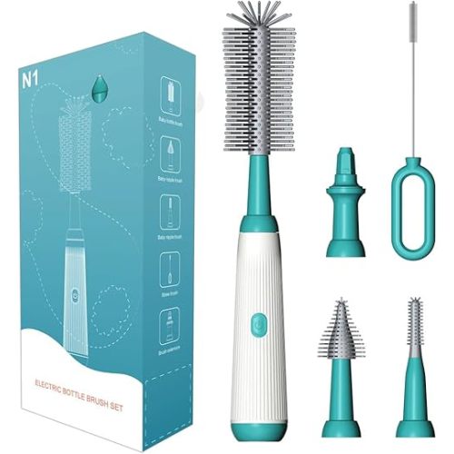Electric Bottle Brush, Honboom Baby Bottle Cleaner, Rechargeable Waterproof Two-Speed Cleaning Mode Nipple Brush for Baby Bottles Pacifiers Straws Travel Bottle Brush Set (Green)
