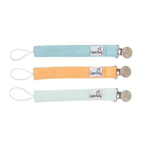 Copper Pearl Pacifier Clip 3-Pack: Premium Knit Binky Clips for Baby Girls and Boys - Stylish Stainless Steel Pacifier Holder Clip - Baby Pacifier Clips for No More Floor Drops - Bennie