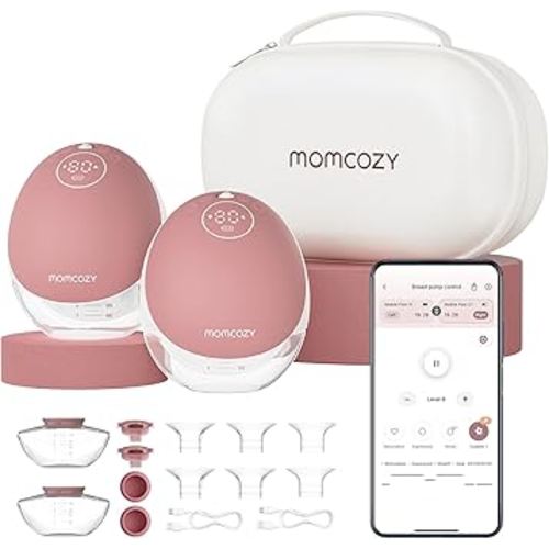 Momcozy Breast Pump Hands Free Mobile Flow | M9, App Discreet Control with Personalized Multi-Modes & 15 Levels, Independent Breastmilk Storage, Wearable Breast Pump M9 24mm, 2 Pack Cozy Red