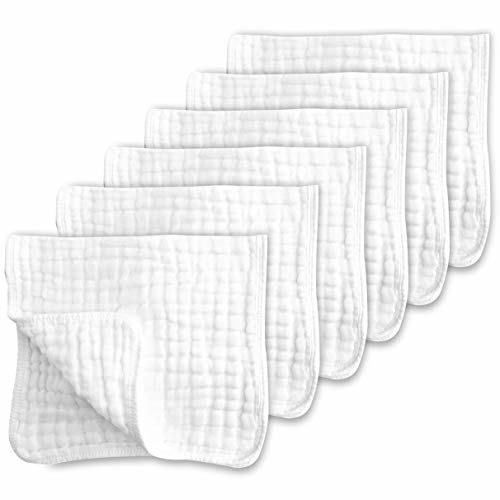CottCare Muslin Burp Cloths for Baby 100% Cotton Large 20''X10'' 6 Layers Thicken Super Soft and Absorbent (6 Pack,White)