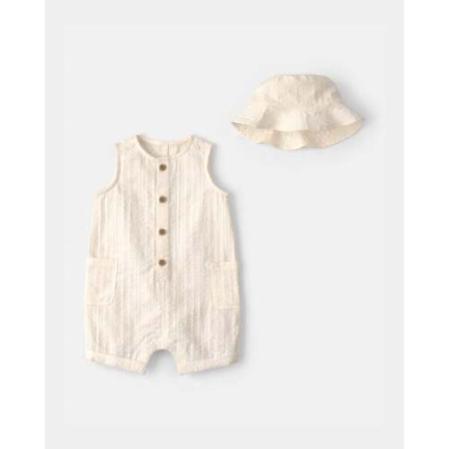 (NB) Baby Seersucker Romper - Cream | Carter's