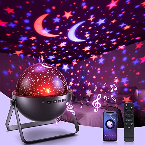 ONEFIRE Night Light Projector for Kids, Bluetooth Music Star Lights for Bedroom,360° Rotation 48 Colors Star Projector for Kids,Remote Timer Star Projector Kids for Bedroom