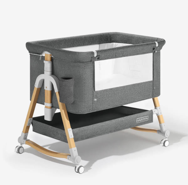 HARPPA Cuddly 3-in-1 Baby Bassinet Bedside Sleeper for Reflux | Attaches to Bed, Adjustable 5 Heights, Non-Toxic & CPSC Certified | Sturdy Aluminum Frame, Portable Wheels, Tool-Free Setup, Gentle Rocking | Perfect for Newborns, Infants, Small Spaces & Saf