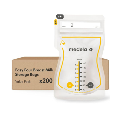 Medela Easy Pour Breastmilk Storage Bags 200 Count 7oz/210ml Disposable, Leakproof, Fast Freeze, Breast Milk Protection Recyclable & BPA Free